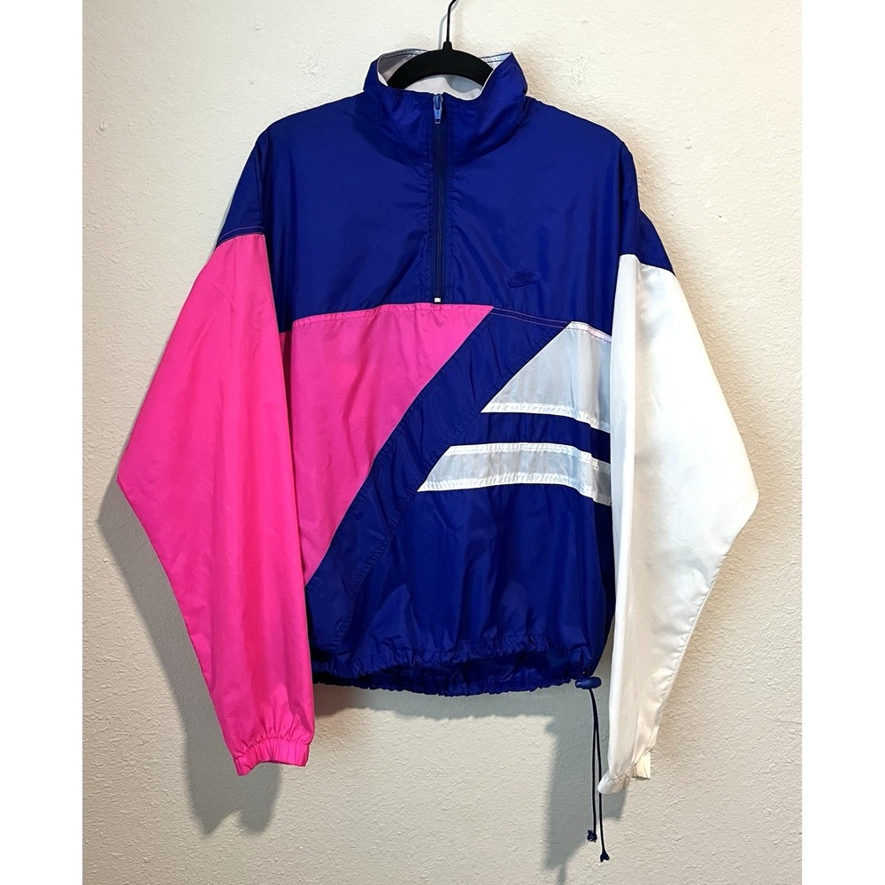 Vintage 90s Nike Windbreaker Jacket 1/4 Zip Women's M Colorblock Pink White Blue